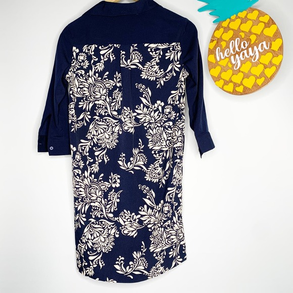 LOFT | Blue Button Front Collared Shift Dress-XXSP - Picture 4 of 4